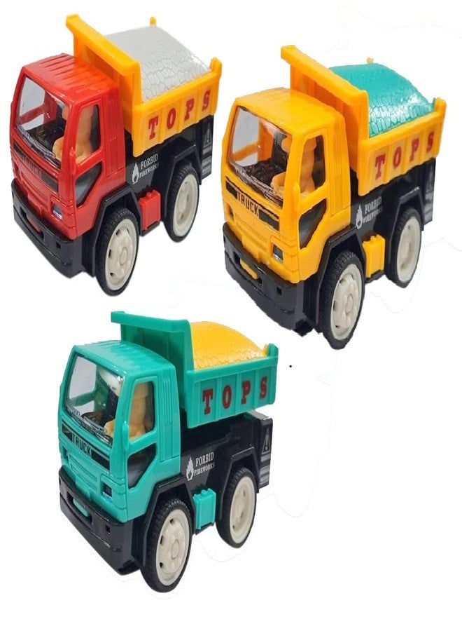 IndusBay® Pack of 3, Inertia Friction Powered Mini Push and Go Dumper Dump Truck Toy 4 Inches truck for toddler kids, Multicolor - Image 1